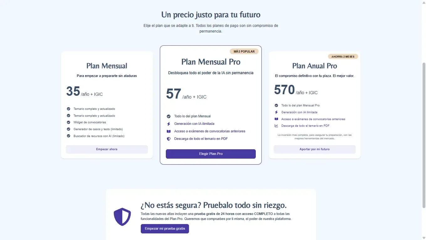 Opocosocial Canarias - Precios y planes de suscripción para oposiciones