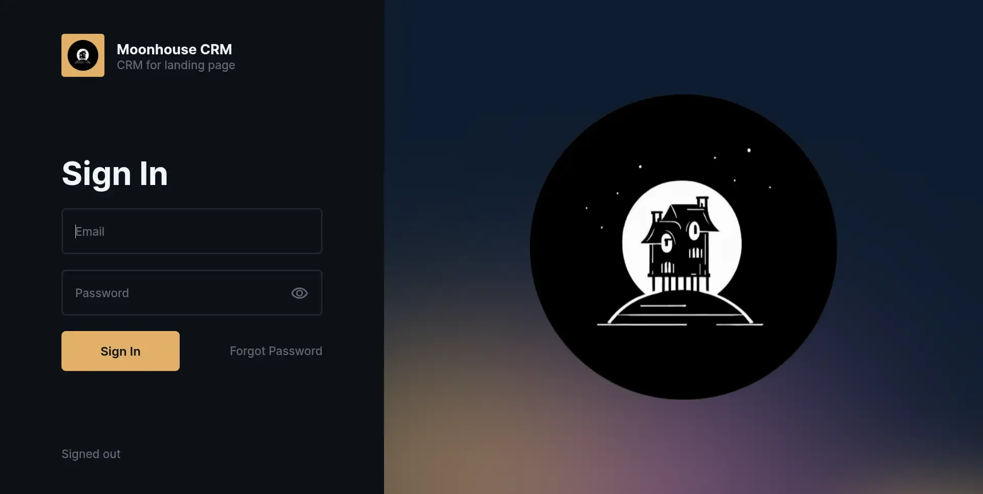 Moonhouse - Acceso al panel de administración CRM