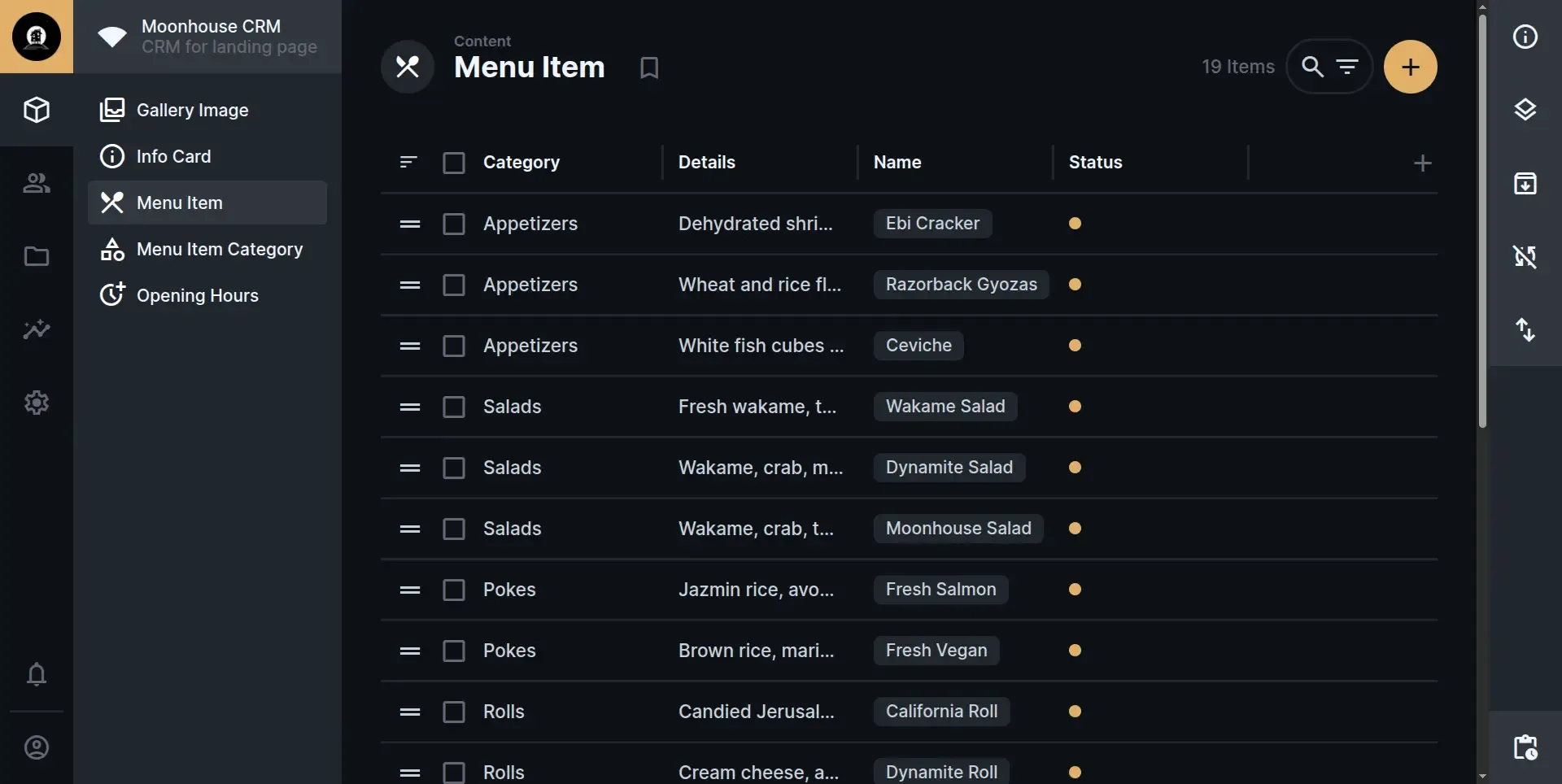 Moonhouse - Gestión de productos y menú digital en CRM
