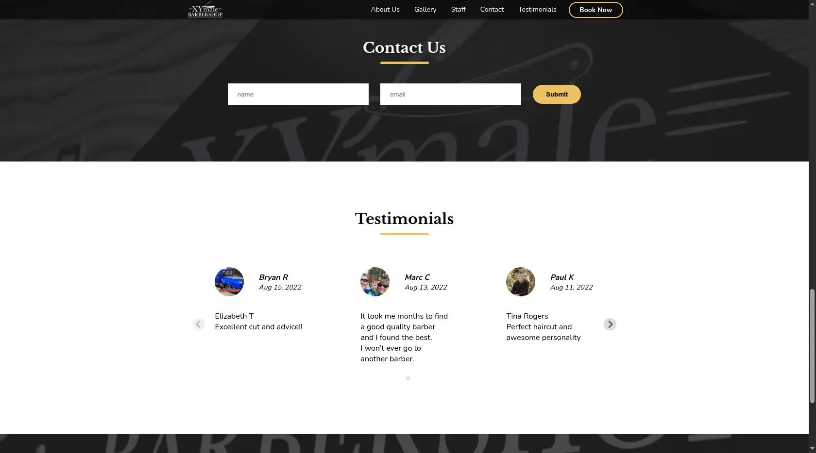 Formulario de contacto y testimonios de clientes