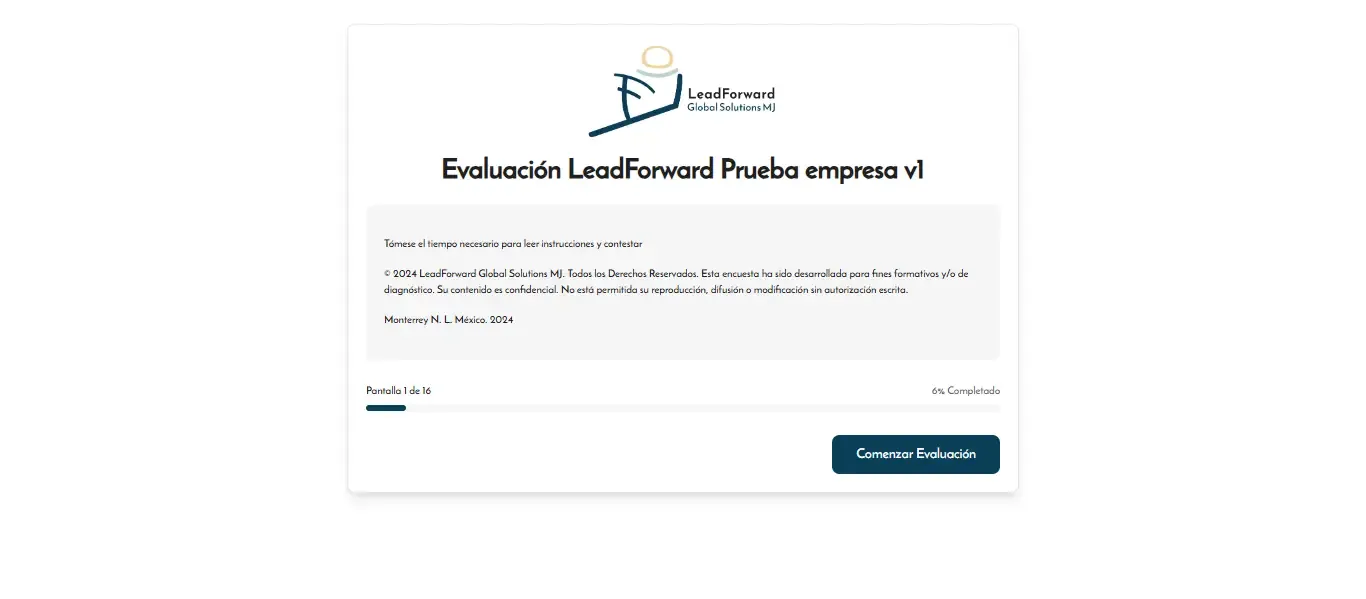 AFT - Vista de inicio de evaluación tecnológica