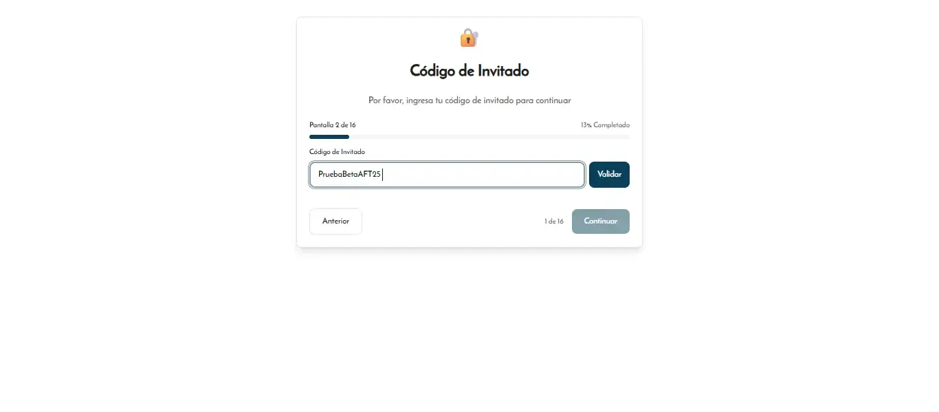 AFT - Código de invitación para acceso a evaluación