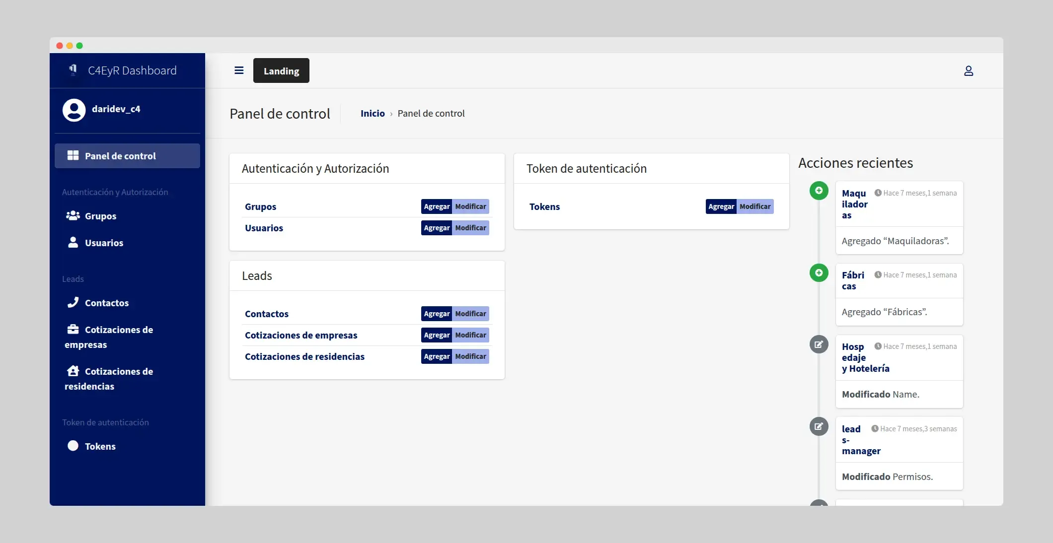 C4 Empresarial y Residencial - Dashboard personalizado en Django