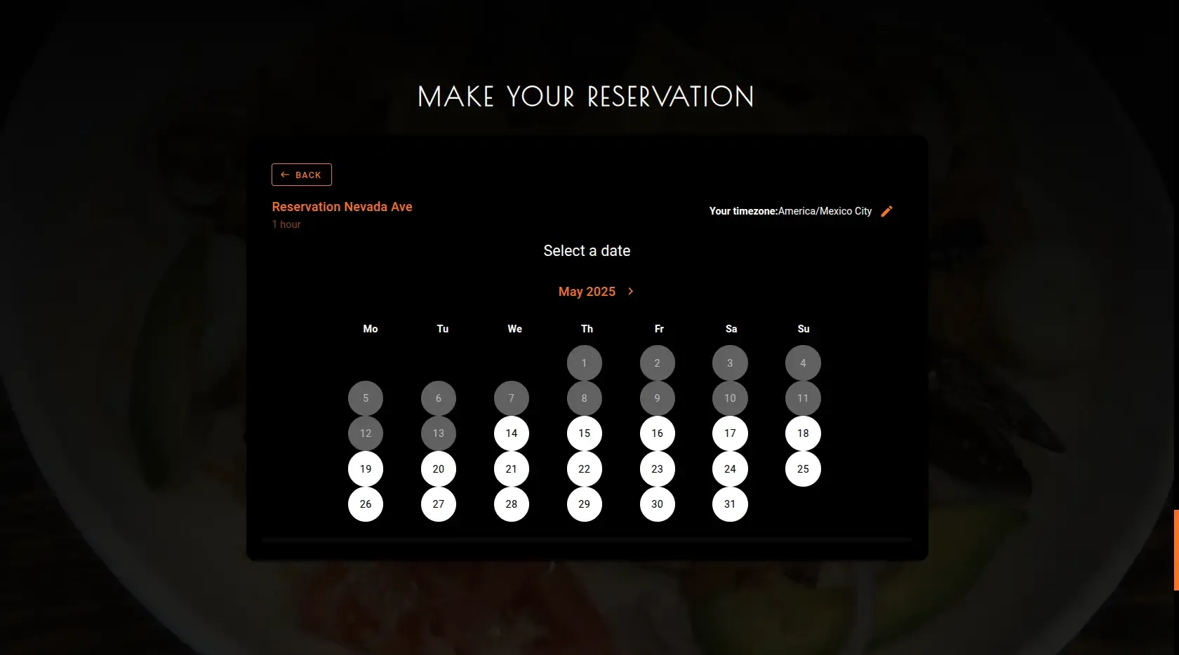 Mexico Real - Calendario para selección de fecha de reservación