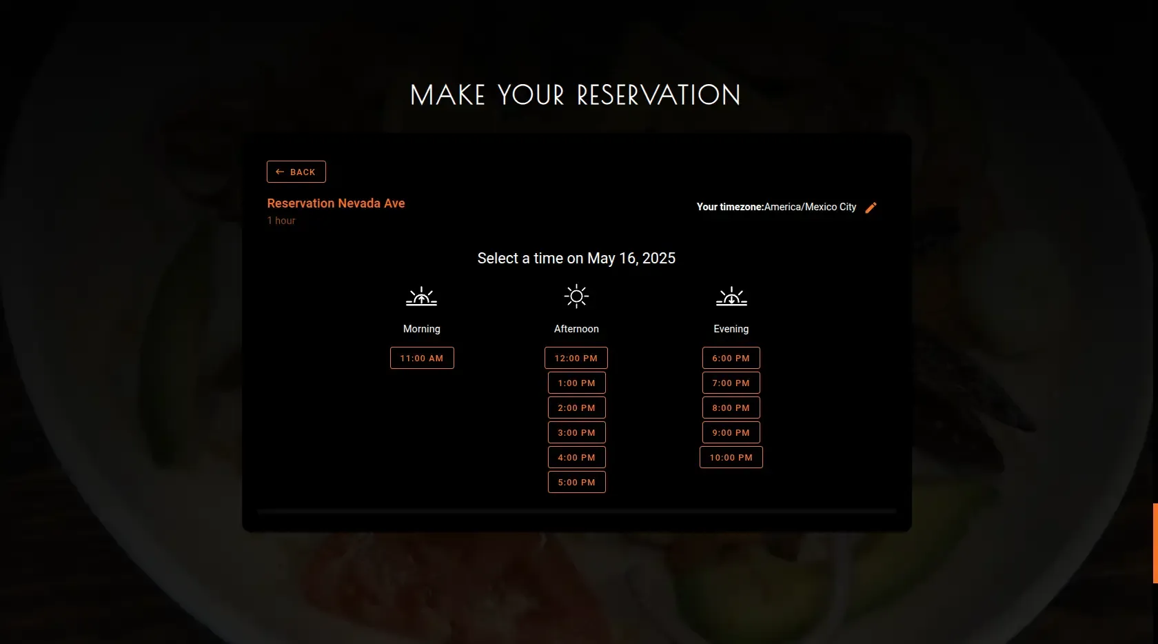 Mexico Real - Selección de hora para reservación