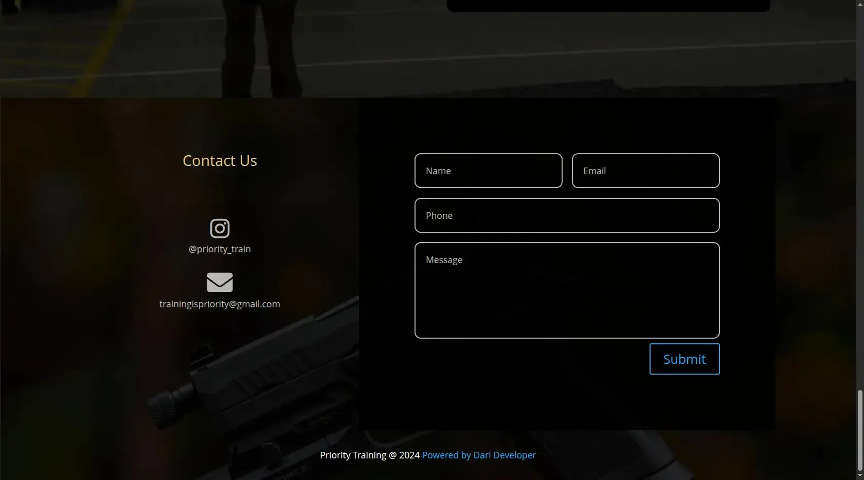 Priority Training - Formulario de contacto, email y teléfono