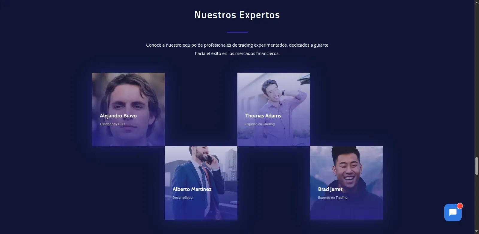 Sección de equipo de expertos de Theta Pro Academy
