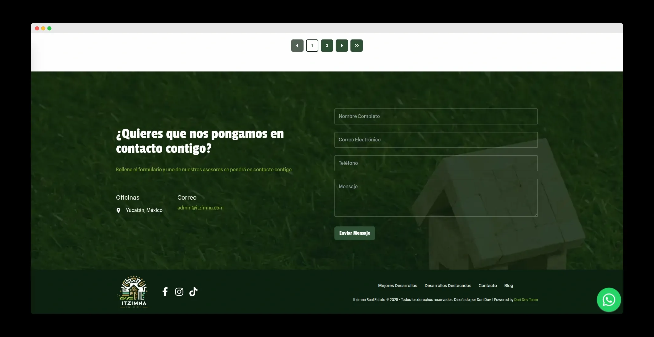 Itzimna Real Estate - Formulario de contacto para leads