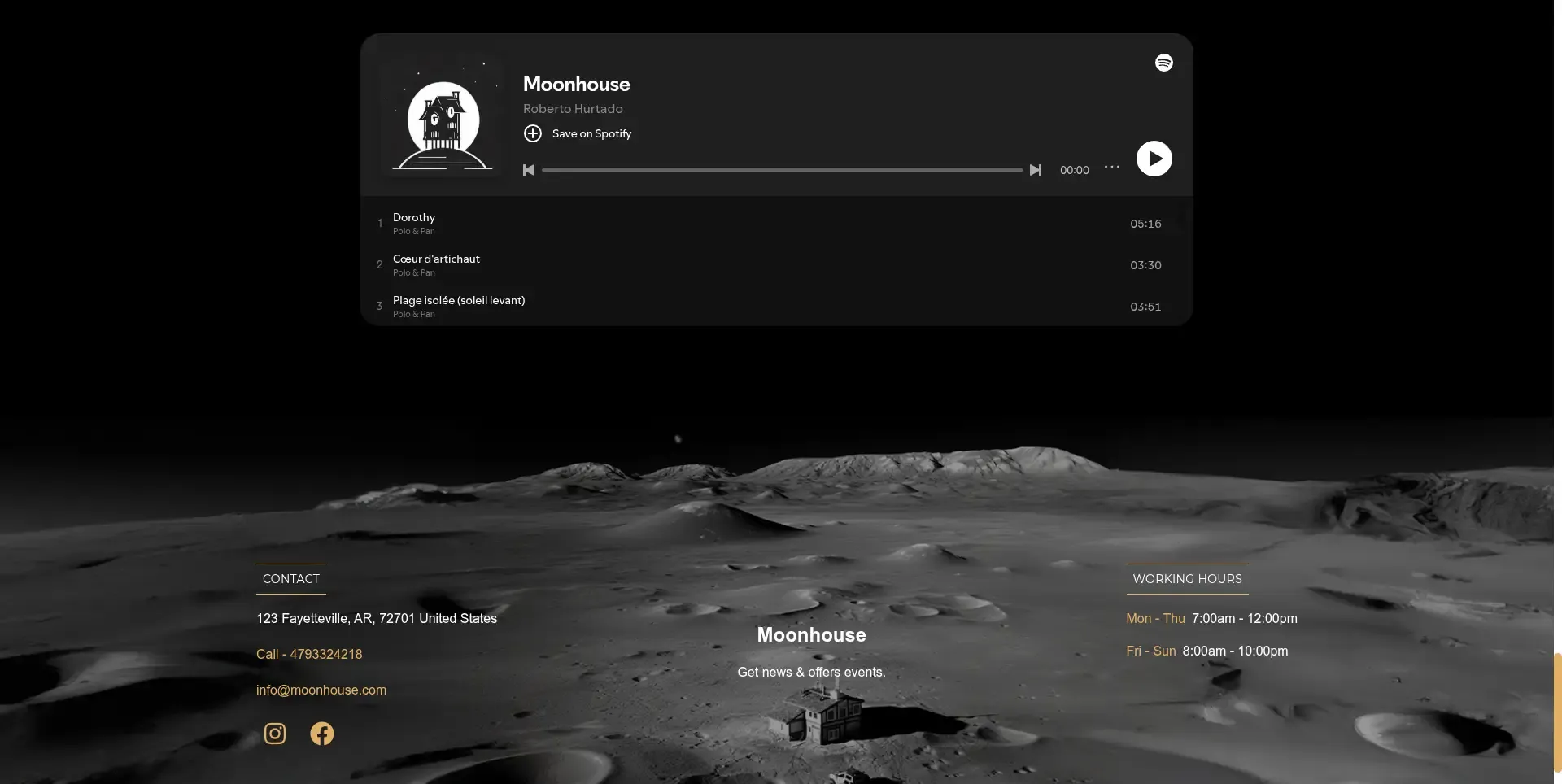 Moonhouse - Footer e integración de Spotify para música ambiente