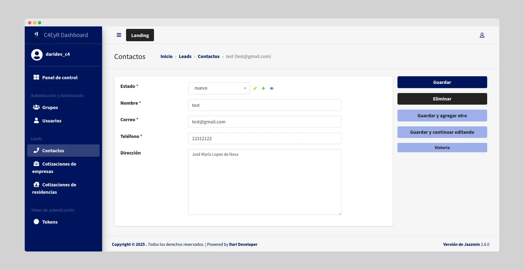 C4 Empresarial y Residencial - Edición de leads en admin