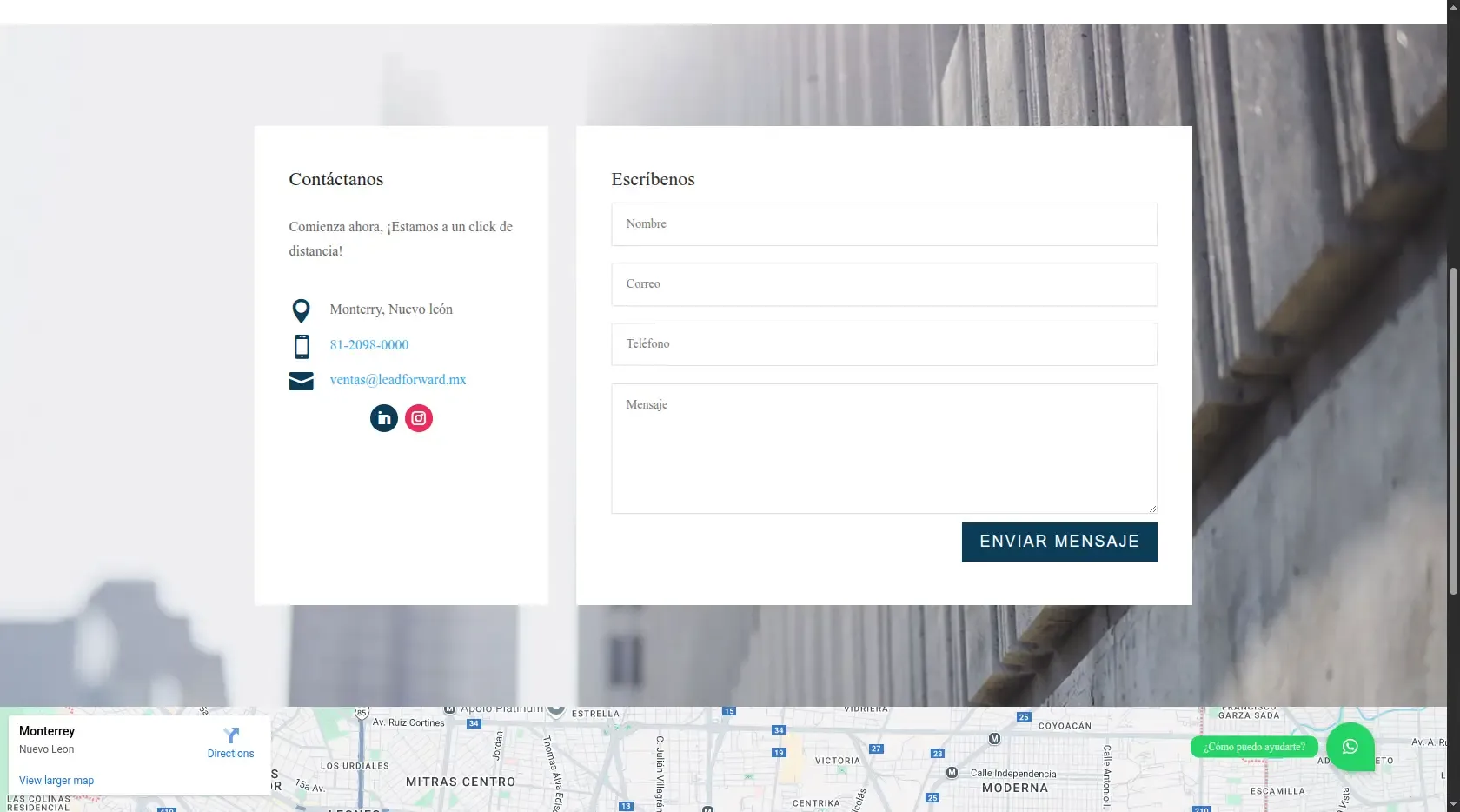 LeadForward - Formulario de contacto y ubicación LeadForward - Formulario de contacto y ubicación