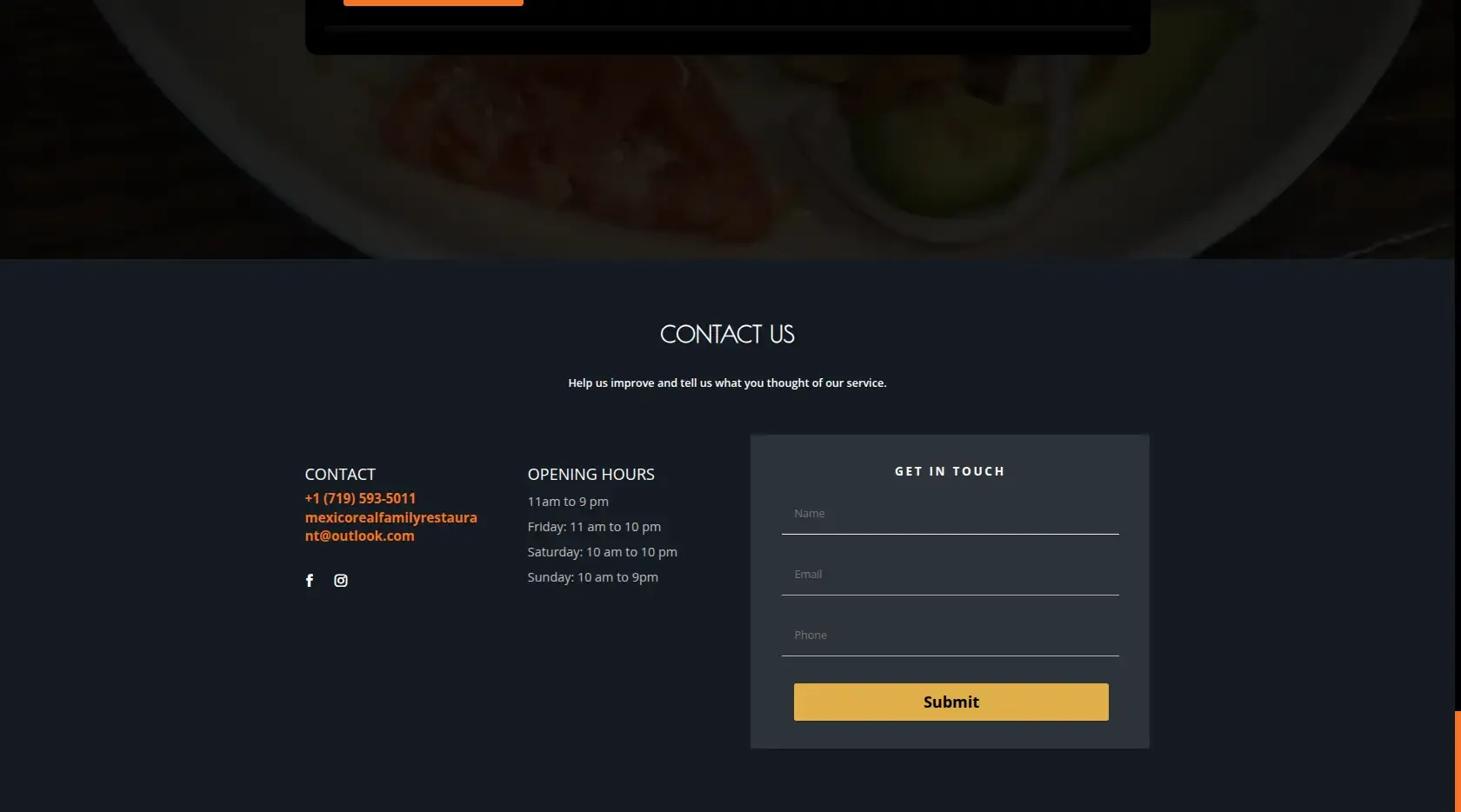 Mexico Real - Formulario de contacto, footer y horarios Mexico Real - Formulario de contacto, footer y horarios