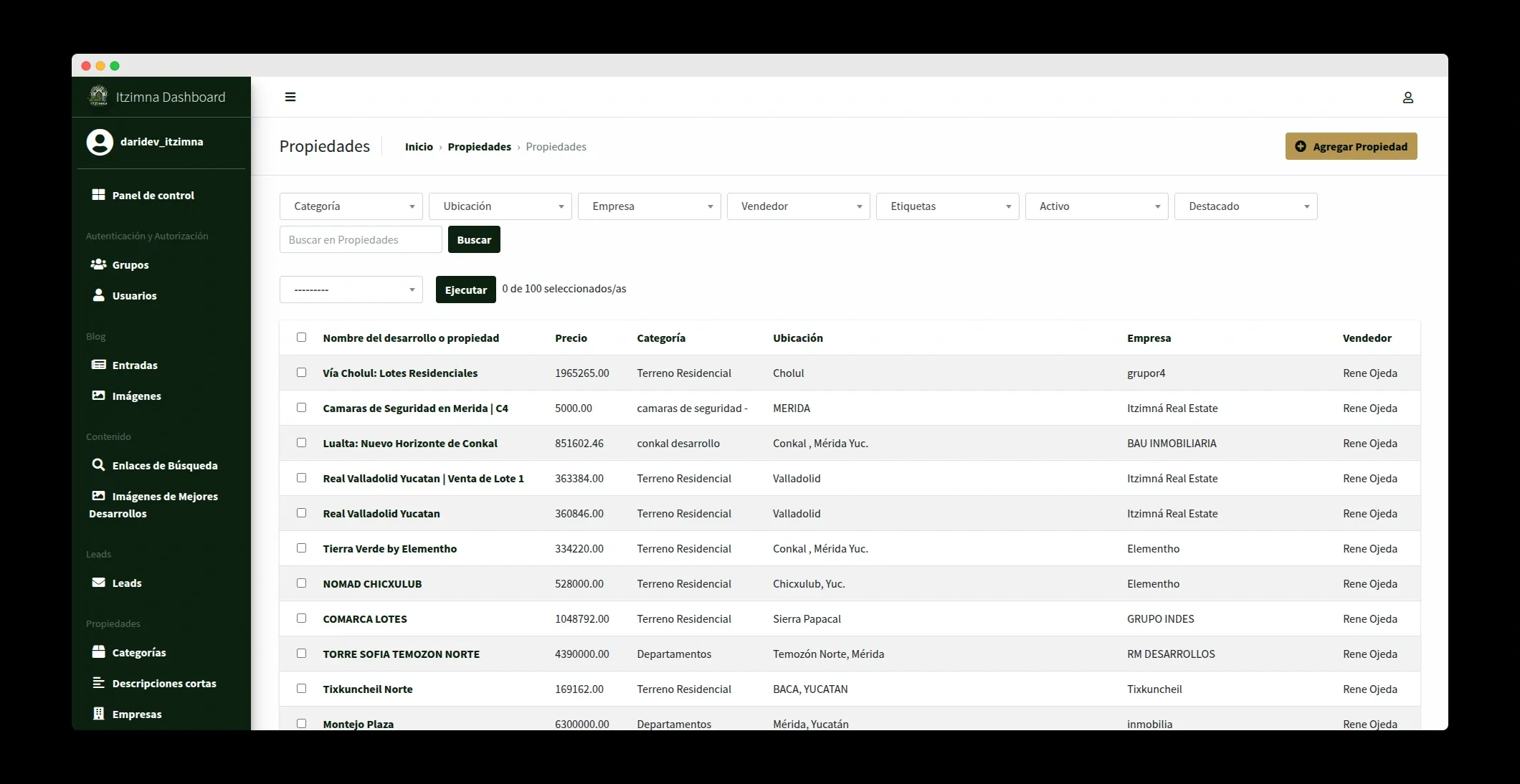 Itzimna Real Estate - Gestión de propiedades en CMS